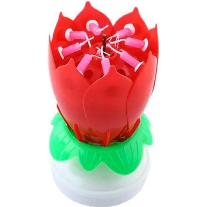 SHOP-STORY - Bougie d’Anniversaire Magique Fleur Musicale Tournante pour Décoration de Gâteau - Rouge-0