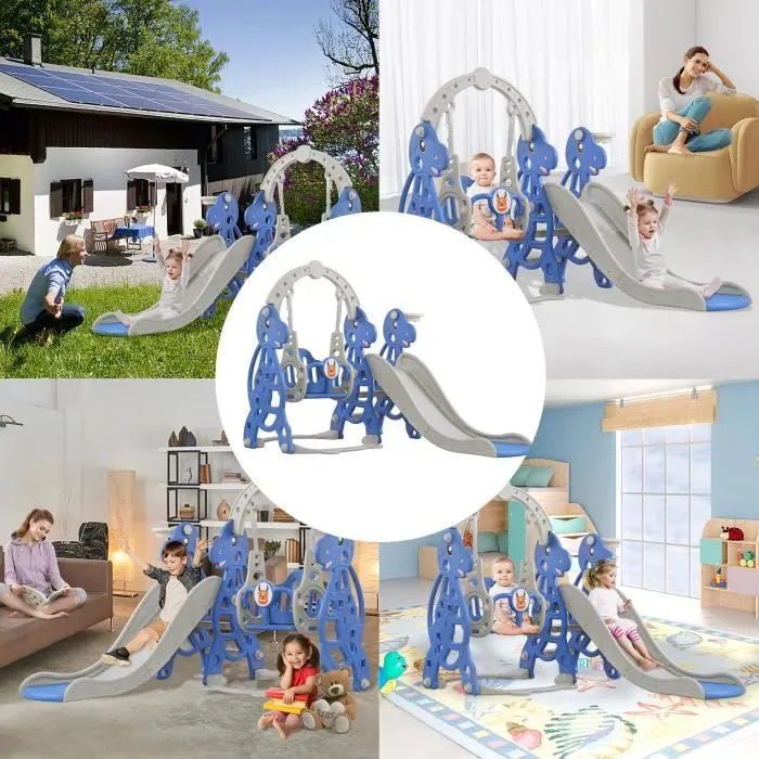 LZQ 4 en 1 Toboggan pour Enfants en Plastique Aire de Jeux avec panier de basket-ball, balançoire, échelle d'escalade, toboggan-3