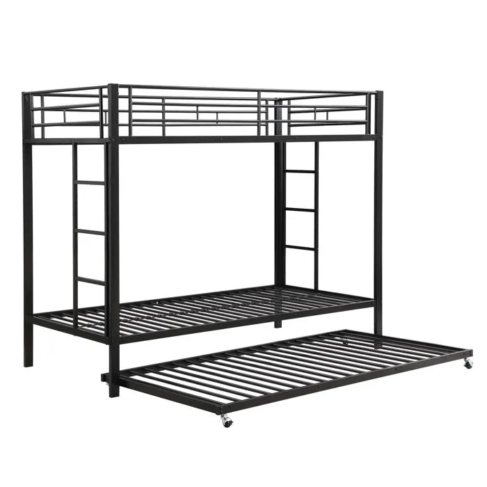 Lit superposé 90x200cm - Fer - Noir - Garde-corps haut - Lit gigogne - Style industriel-1