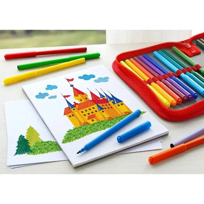 Stylos feutre - Faber Castell - Super Washable - 12 pcs - Pointe solide - Multicolore-2