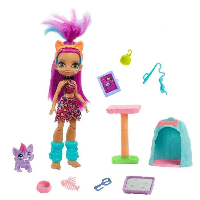 CAVE CLUB Coffret Histoire des Cavernes Poupée Roaralai 20 cm avec son bébé tigre à dents de sabre Ferrell-0