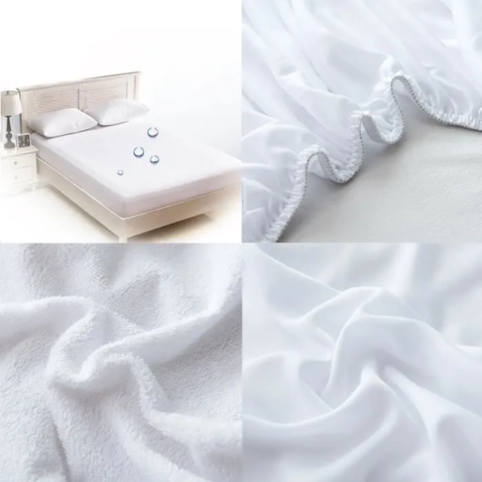 Protège matelas impermeable 140x200 bonnet 30 cm, Alèse Respirante et Souple, Bouclette Microfibre, Forme Drap Housse, Blanc-3