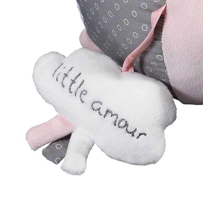 Jouet d'éveil pour bébé - SAUTHON - Balle en velours Rose - Diamètre 18cm - Personnages en relief et grelot-2