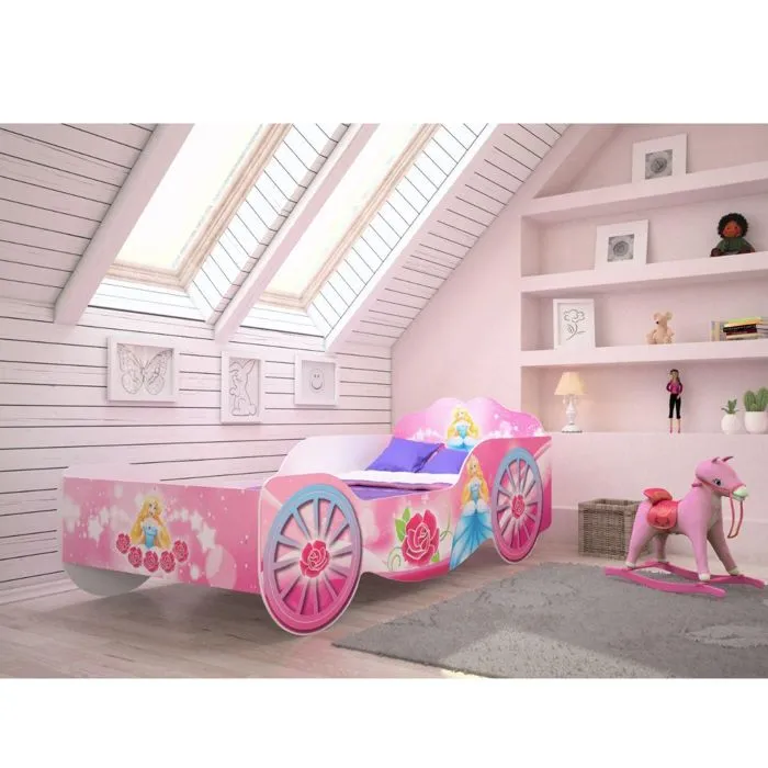 Lit enfant - 1001Jouets - Caleche princesse - 140x70 cm - Matelas inclus - Avec tiroirs-1