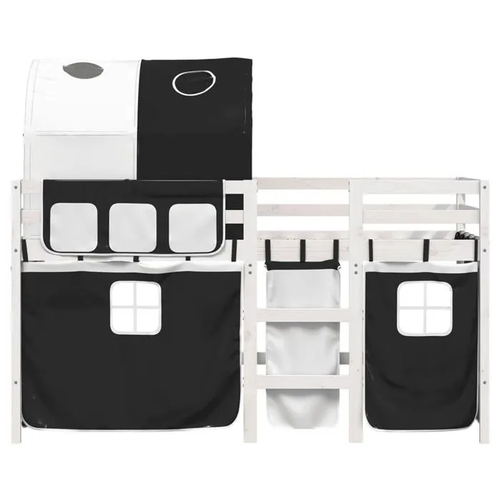 vidaXL Lit Mezzanine Enfants avec Tunnel, Lit Intermédiaire avec Rangement, Meuble de Chambre à Coucher, Moderne, Blanc/Noir 3283838-4