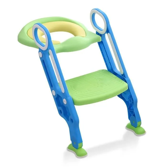 XMTECH de Formation de Toilette Réducteur de WC Enfant Pliante Siège pour Enfants avec Échelle Marche et Poignée Bleu Vert-0