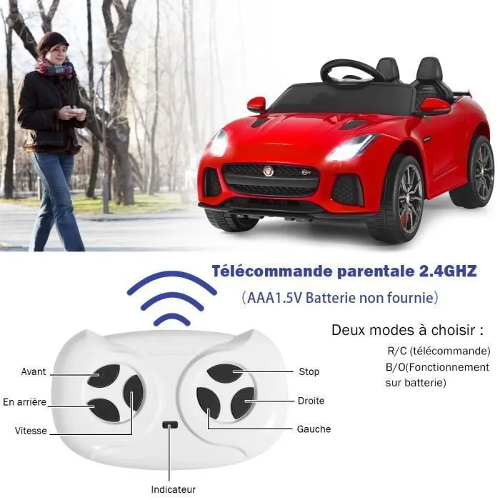 Jaguar Voiture Électrique 12V/4,5 pour Enfants 3-8 Ans, Télécommande 2.4G, 3-5 km/h,2 Moteur, MP3, USB, TF, Récit Rouge-1