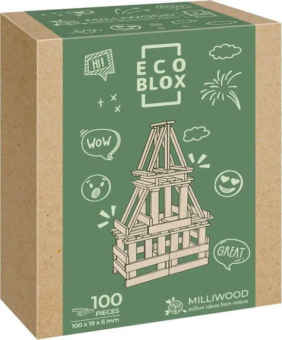 Jeu de construction - Milliwood - 100 éléments - Bois naturel - Jouet éducatif - Mixte-1