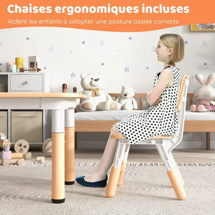 COSTWAY Table Enfant et 4 Chaises Réglables en Hauteur avec Plateau Graffiti, Pieds Antidérapants, pour Maison, Garderie, École-2