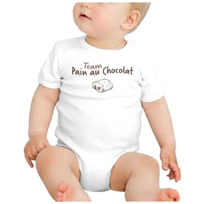 Body Bébé Manche Courte Blanc Team Pain au Chocolat Humour Blague Paris-1