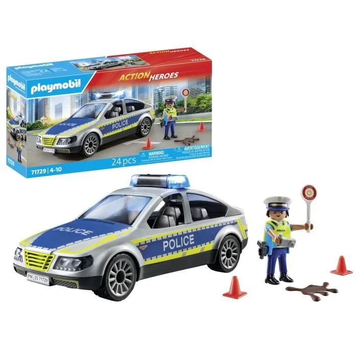 PLAYMOBIL 71729 Voiture police avec sirène et gyrophare, Action Heroes, Les policiers, 24 pièces, Dès 4 ans-5