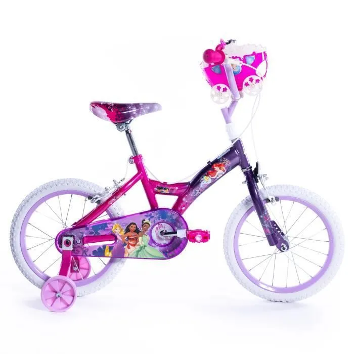 Vélo Enfant Disney - Princess  - Roues 16" - Age 5 à 7 ans - 2 Freins - Stabilisateurs - Rose - Produit HUFFY-1