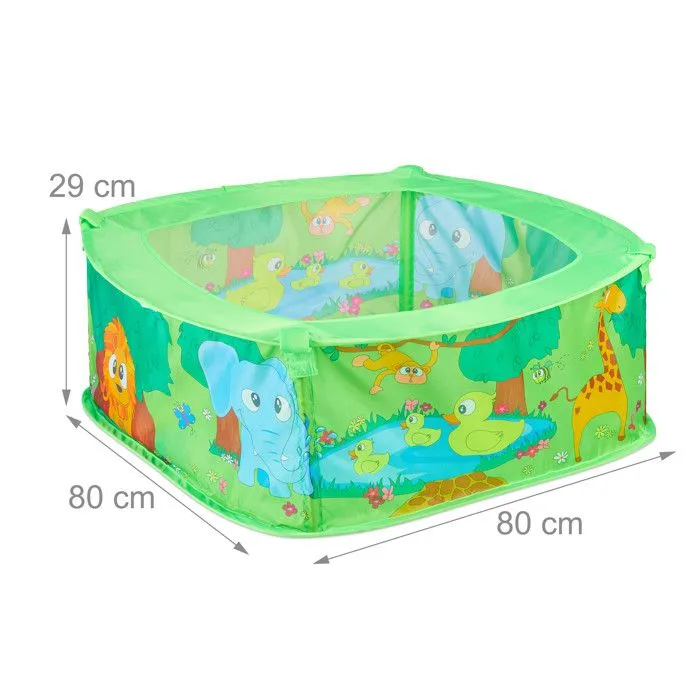 Relaxdays Piscine à balles, 50 balles, tente jeu, boules, Pop up intérieur jungle animaux HxlxP: 29 x 80 x 80 cm, vert-3