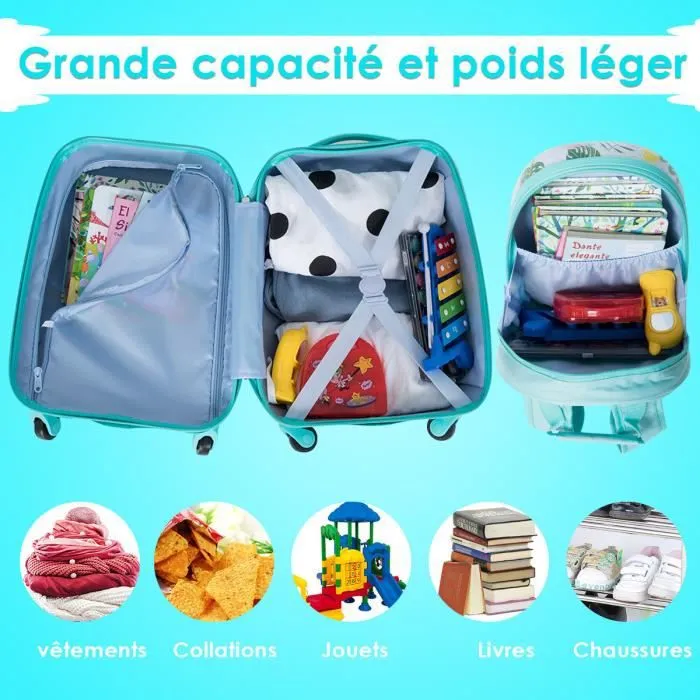 COSTWAY Valise Enfant à Roulettes Bagage pour Enfant 16’’ + Sac à Dos 12’’ en Motif Flamant pour Enfant-3