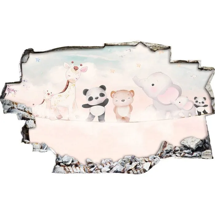 Stickers Trompe l'oeil trou dans le mur - Animaux Bébés 3617689721606 - Hauteur 50 x Largeur 80 cm-1