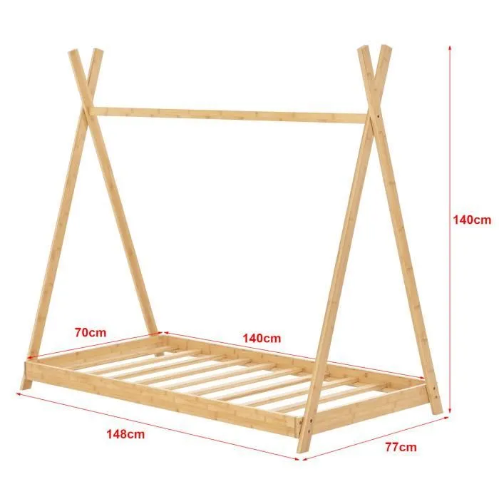 Lit tipi Vimpeli 70 x 140 cm pour enfant bambou naturel [en.casa]-2