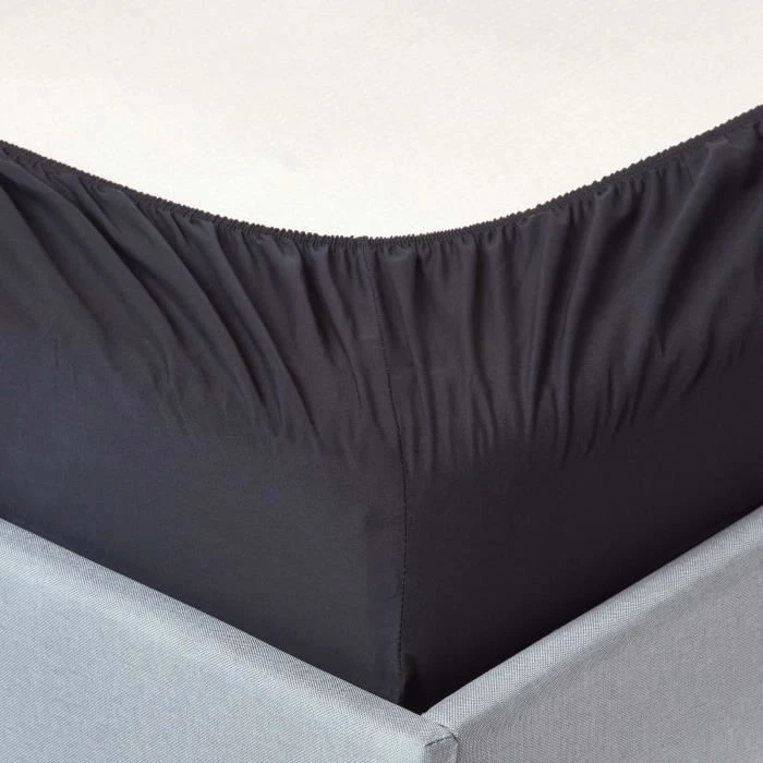 Drap-housse Noir 100% coton Égyptien 200 fils 180 x 200 cm-1
