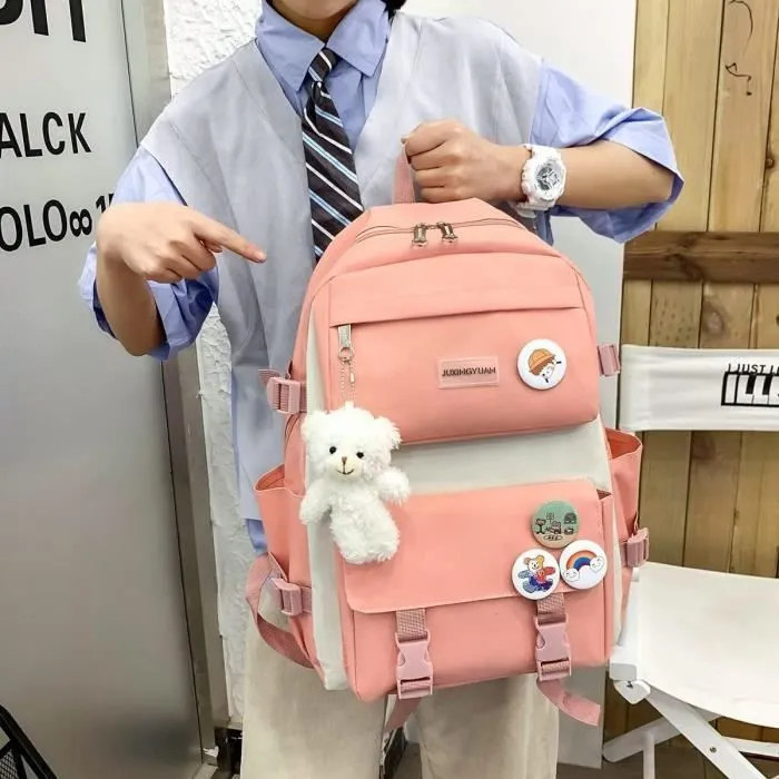 Lot de sacs à dos - RNGCPTO - Kawaii - 5 pièces - Rose - 30x13x42 cm-2