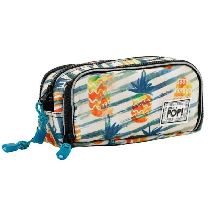 Trousse Ananas Oh My Pop! Jaune - 3 compartiments - 16 emplacements pour crayons-0