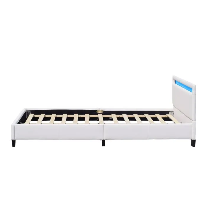 angel - Solide et Confortable Lit 160x200 avec Sommier Tte de Lit avec Eclairage LED Couleur BLANC Pieds en-3