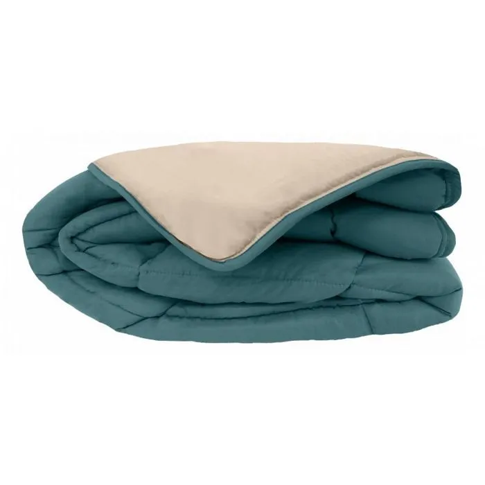 Couette chaude Bicolore Gamme Microfibre "Cocoon Non feu" Toison d'or - cocoon Bleu Paon Galet - 160 x 220 cm pour lit 1 place-0