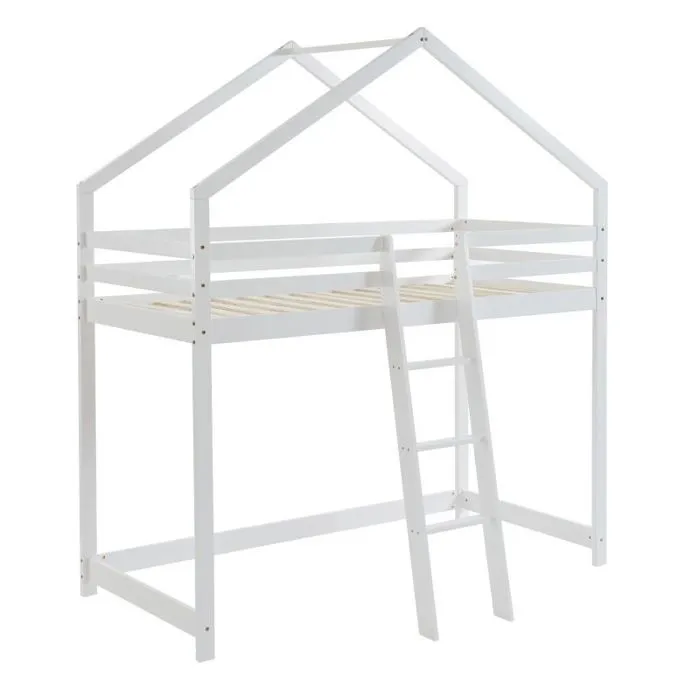 Lit cabane mezzanine Jardin des Petits Dormeurs Blanc 90x190 - Laïba Kids-0