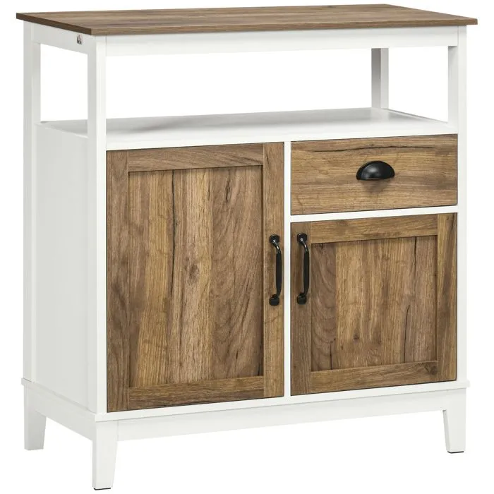 Buffet cuisine - HOMCOM - 2 portes - avec 1 tiroir, étagère ajustable, compartiment ouvert - 76,6 x 35 x 81,5 cm - chêne brun-0