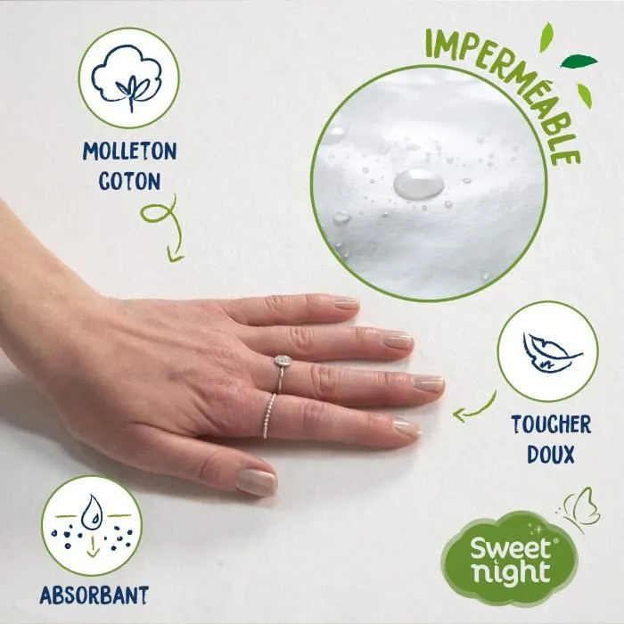 SWEET NIGHT Protège matelas imperméable anti-acariens traitement végétal Greenfirst - 2 x 80 x 200 cm - Blanc-3