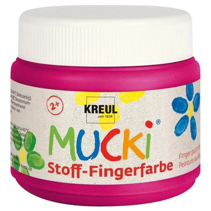 Peinture au doigt pour tissu - MUCKI - 28109 - 150 ml - Rose bonbon - Texture crémeuse-0
