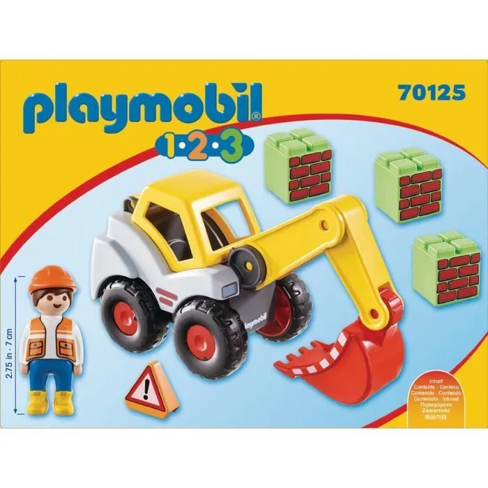 Pelleteuse PLAYMOBIL 1.2.3 - Modèle: Pelleteuse - Couleur: Jaune - Pour Enfant de 18 mois et plus-1