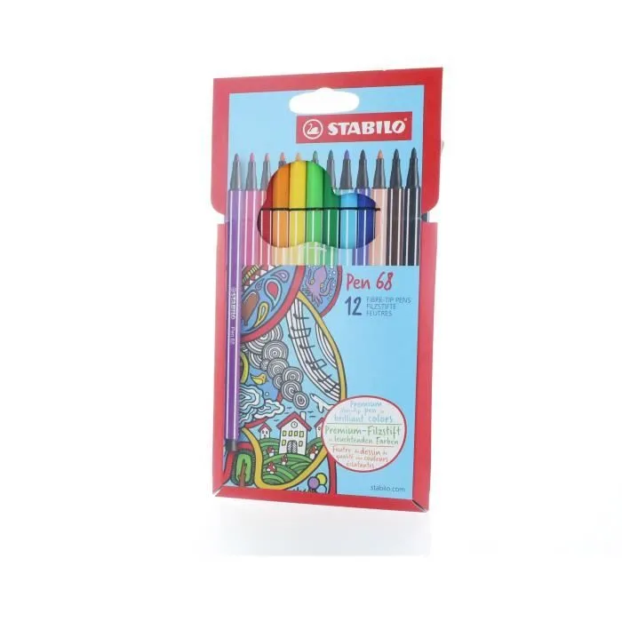 Feutres de coloriage - STABILO - Pen 68 - 12 couleurs - Pointe ogive 1 mm - Encre à base d'eau-1