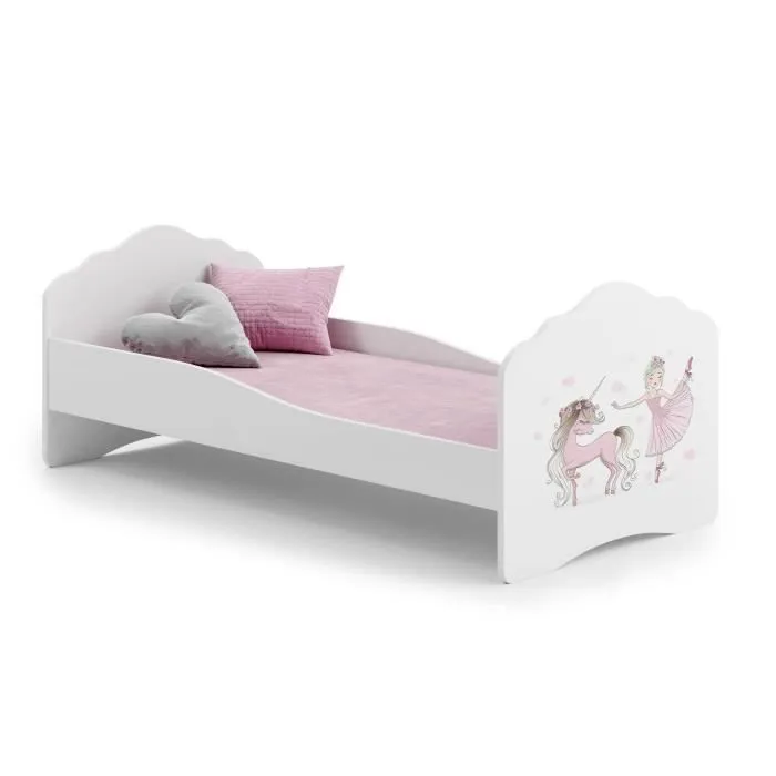 Lit enfant "fille aux licorne" 140x70cm+sommier+matelas-0