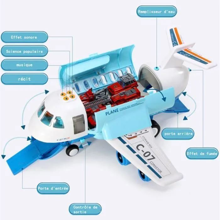 Voitures Jouets Pour Enfant, Avion Jouet Transporteur de Voitures Avec Lumières et Sons pour Garçons et Filles de 3 Ans et Plus-2