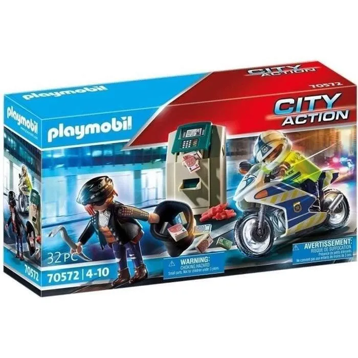 PLAYMOBIL 70572 Policier en moto et voleur, City Action, Les policiers, Dès 4 ans-5