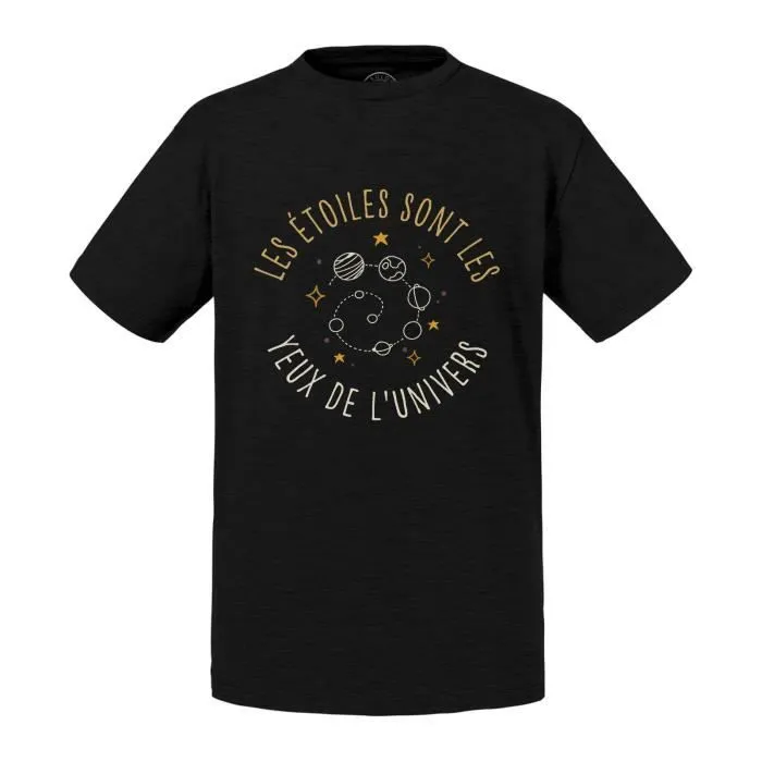 T-shirt Enfant Noir Les Etoiles sont les Yeux de l'Univers Ciel Nuit Passion-0