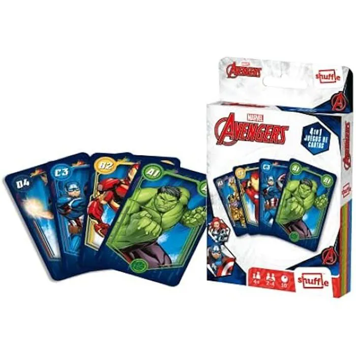 Jeu de cartes - SHUFFLE - Shuffle Avengers - 4 jeux en 1 - Naipes illustrées - Version espagnole-1