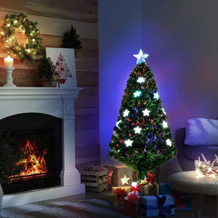 HOMCOM Sapin de Noël Artificiel Lumineux 120 cm 16 lumières LED Fibres optiques Lumineux Multicolores 130 Branches-1