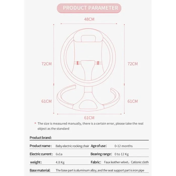 Transat Balancelle Électrique Bébé 0-12 mois jusqu'à 20KG 5 Vitesses avec Coussin de Siège - Rose-3