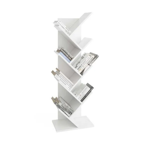 Bibliothèque Basil - FMD - Verticale - 8 étagères montées en chevrons - Blanc/Gris-0