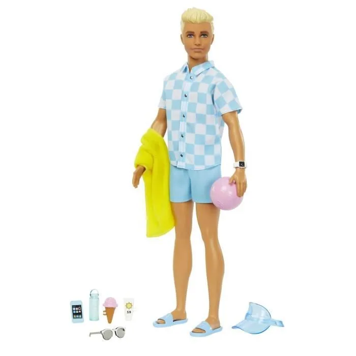 Barbie®-Ken® Plage-Poupée blonde short de bain et accessoires de plage HPL74-0