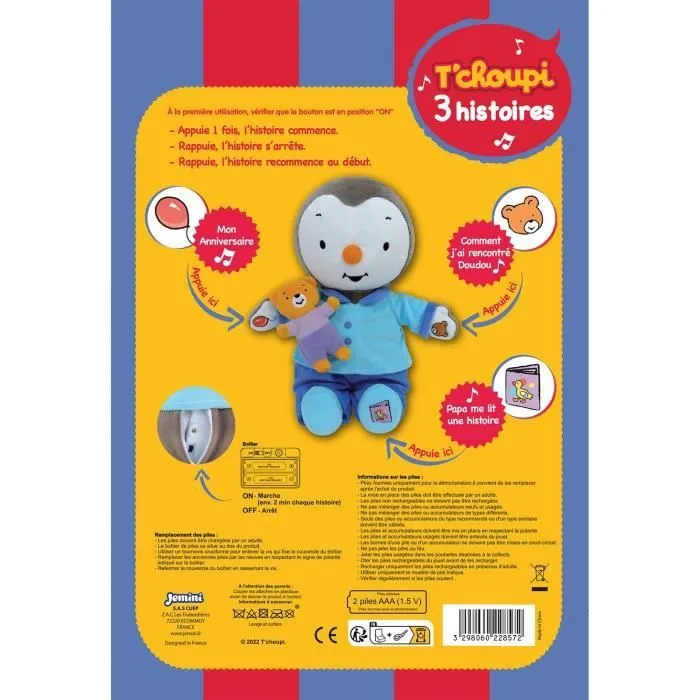 Peluche T'CHOUPI Raconte moi une histoire - JEMINI - ± 30 cm - Bleu - Enfant - Mixte-6