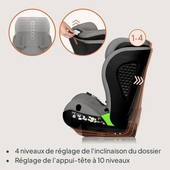 Siège-auto 100-150cm LIONELO Neal i-Size - ISOFIX - Porte-gobelet - Assise large - Inclinable - Groupe 2/3 - Gris-1