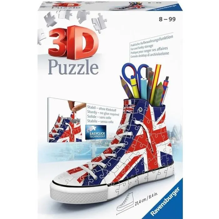 Puzzle 3D Sneaker - Union Jack - Ravensburger - Pot à crayons 108 pièces - Enfant - Dès 8 ans-0