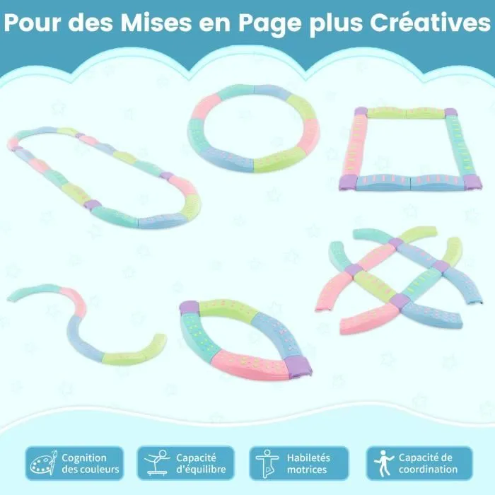 COSTWAY 20 Poutre d'Equilibre Enfants 3+ Ans-Connexions Pivotantes Encliquetables-Patins Antidérapants -Coordination-Vert Macaron-1
