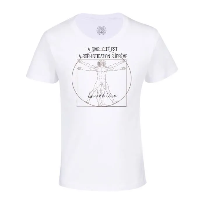 T-shirt Enfant Blanc La Simplicité est La Sophistication Suprême Citation Inspiration Peintre De Vinci-0