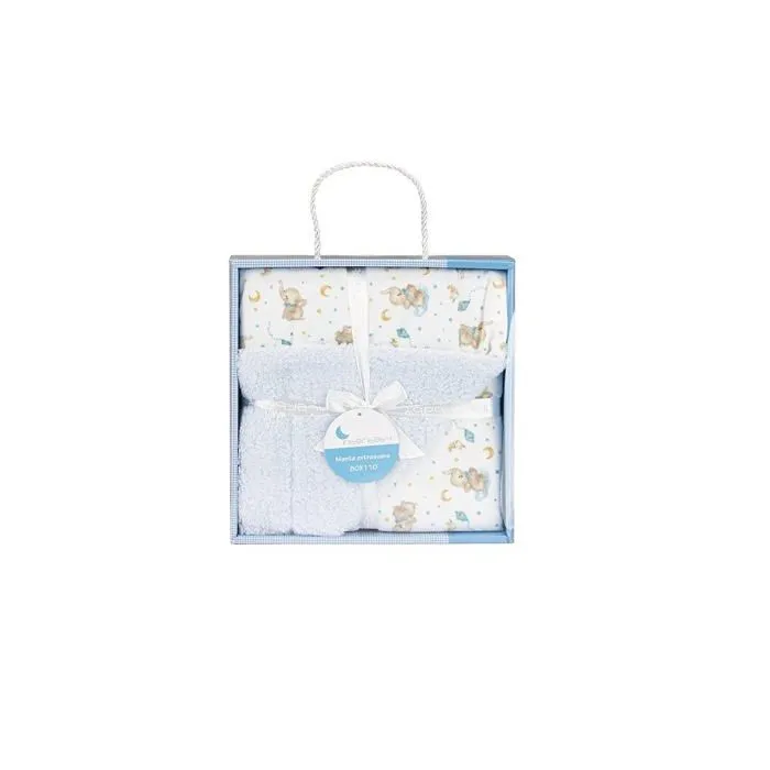 Edredon - couverture - plaid bebe Interbaby - 00920-01 - Couverture elephante avec pompon pour bebe Bleu-1