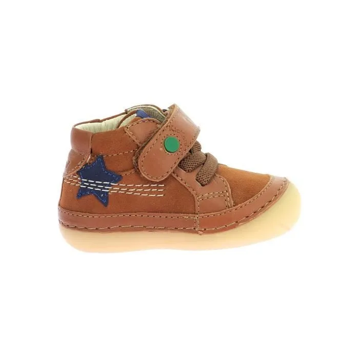 Basket Montante Cuir  Kickers Sokistic - Camel-Etoile-1