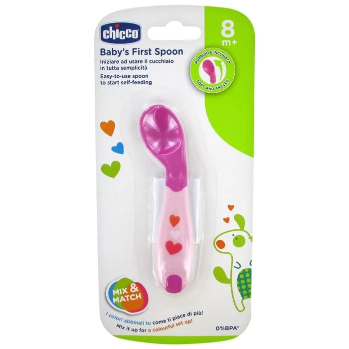 Cuillère pour bébé - CHICCO - Ma Première Coudée Rose - Antidérapante - Souple - +8m-0