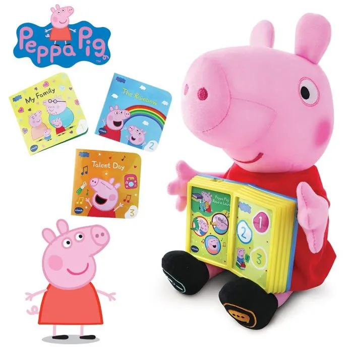 Peluche Vtech - 80-552222 - Peluche Interactive Pig Apprenez avec Les diverlivres de Peppa, , unico-1