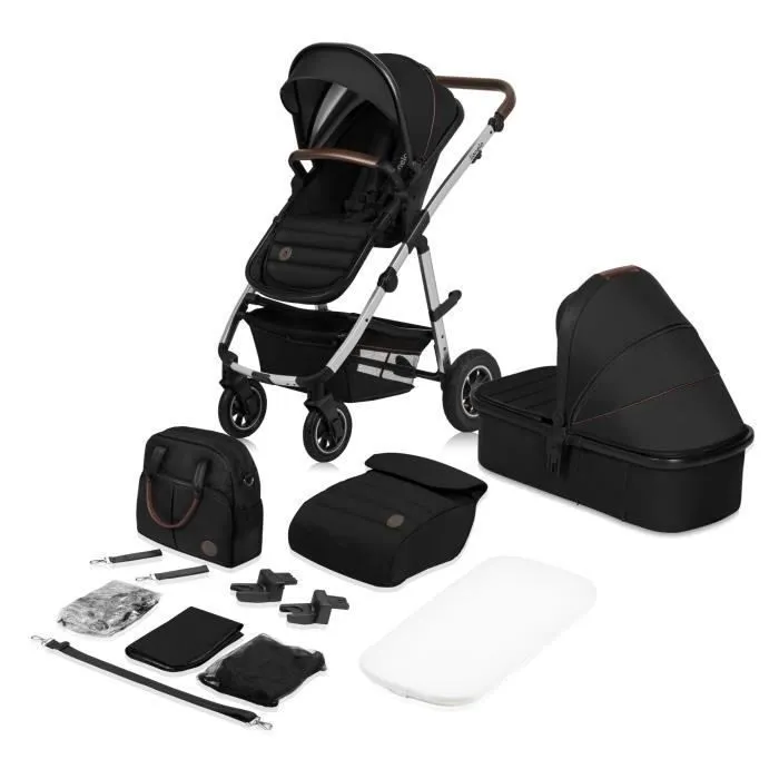 Poussette bébé 2en1 LIONELO Amber - Jusqu'à 22Kg - Inclu nacelle, cosy, sac et accessoires - Noir-0